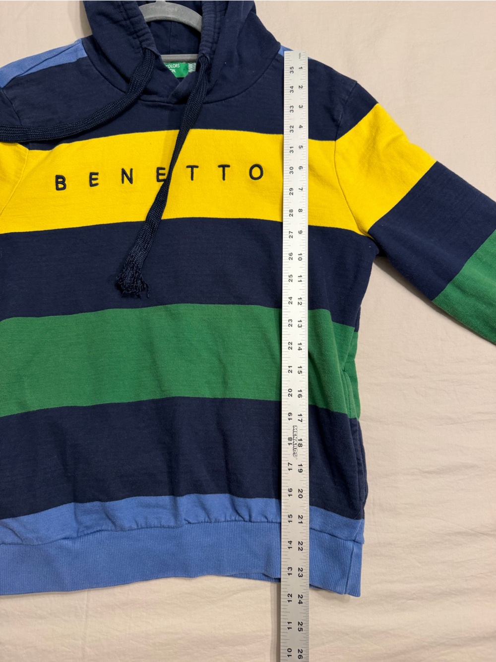 United Colors of Benetton Striped Hoodie Small Blue Green Yellow - Picture 10 of 11